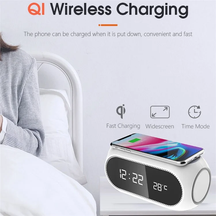 W288 ABS Temperature Date Display Digital Alarm Clock 15W Wireless Charger - Black