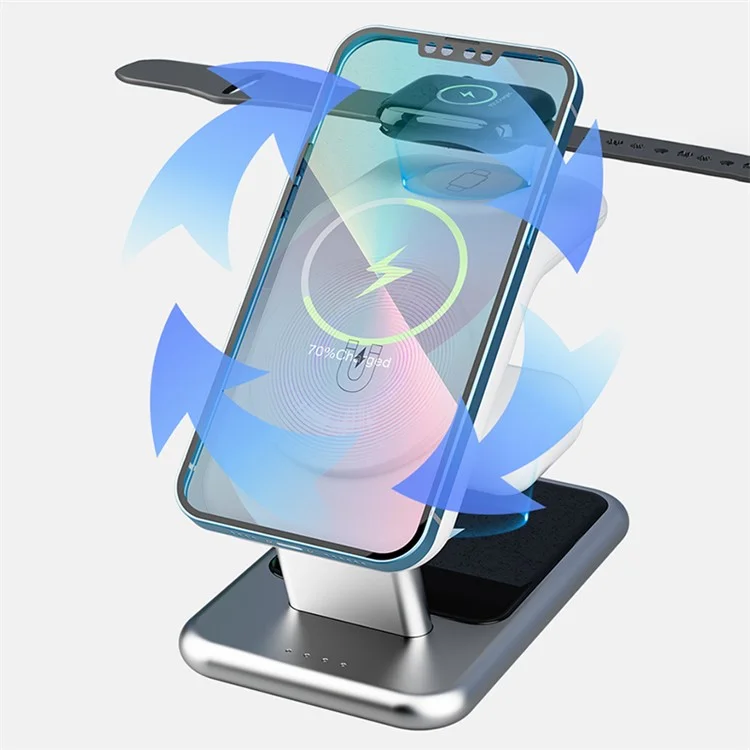 Y10 Chargeur sans fil magnétique 3-en-1 15W, pour la série iPhone 12/13/14, iWatch, AirPods Socle de charge de bureau en alliage + PC - Blanc