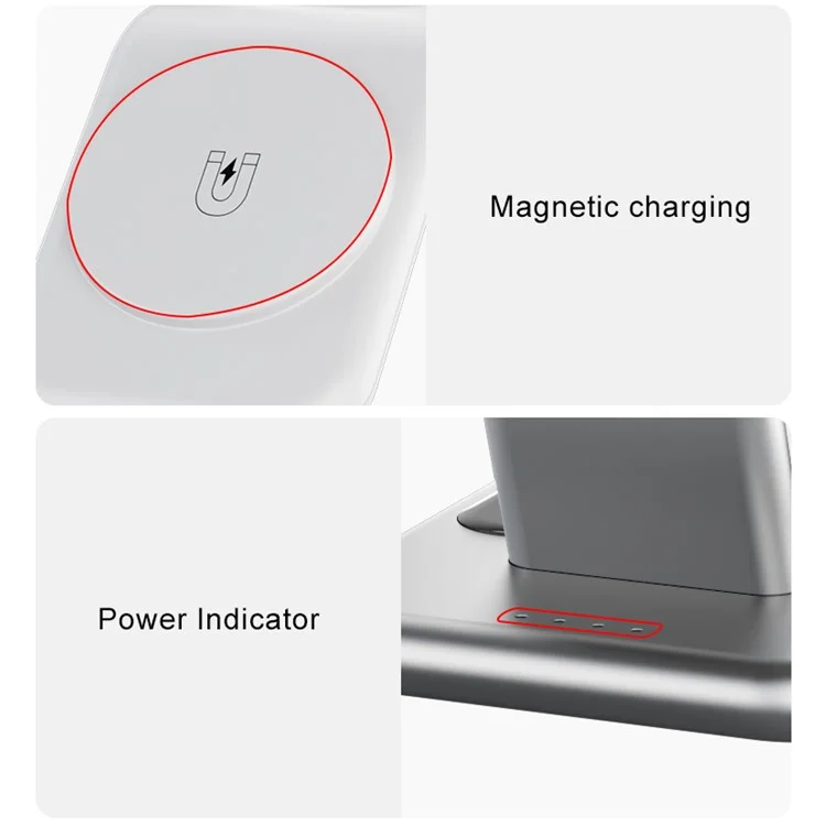 Y10 Chargeur sans fil magnétique 3-en-1 15W, pour la série iPhone 12/13/14, iWatch, AirPods Socle de charge de bureau en alliage + PC - Blanc