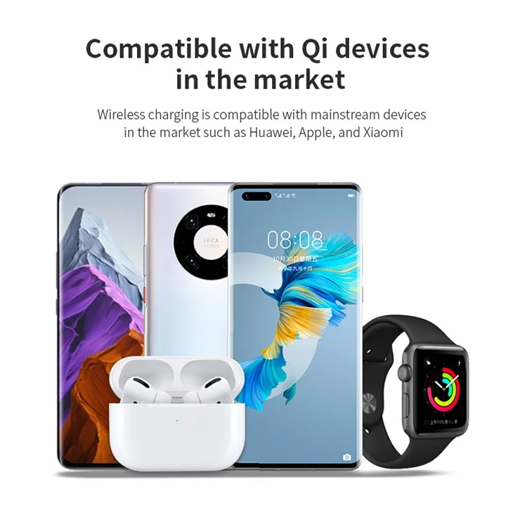 Th02 Defing Design 3-в-1 15 вт Магнитное Беспроводное Зарядное Устройство Для Iwatch / Airpods / Мобильный Компьютер PC+ABS Настольный Заряд - Черный / Деревянный Цвет