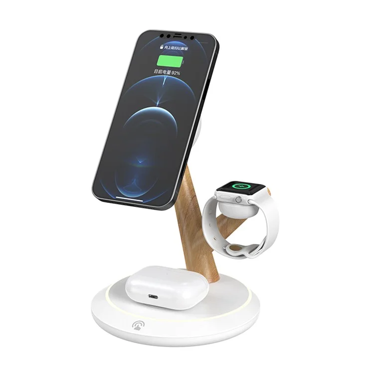 Chargeur sans fil magnétique 3 en 1 de 15 W avec support de bureau au design de branche d'arbre - Noir / Argenté plaqué