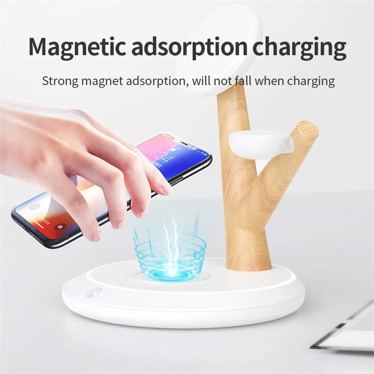 Chargeur sans fil magnétique 3 en 1 de 15 W avec support de bureau au design de branche d'arbre - Noir / Argenté plaqué