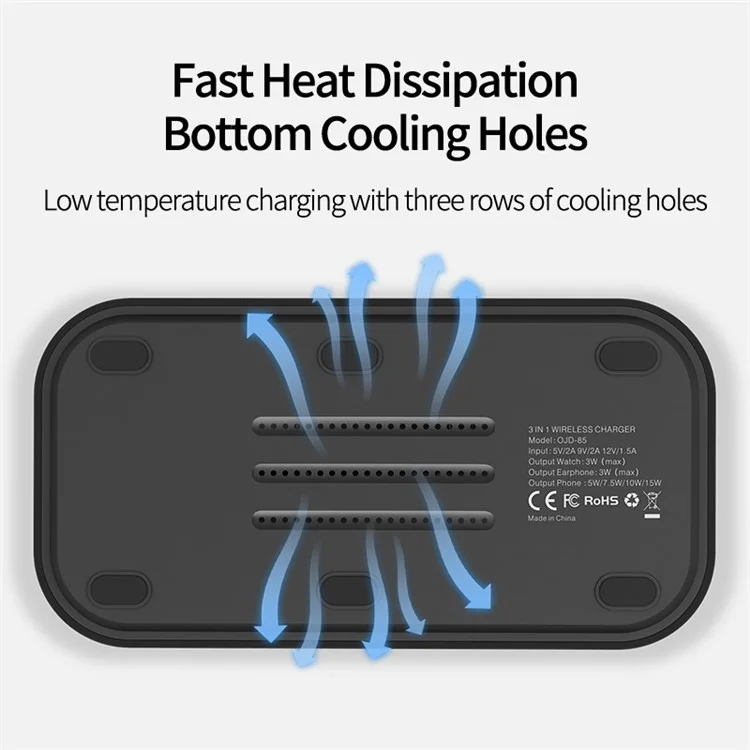 ojd-85 3-in-1 15w wireless ladegerät magnetic fast ladestation für iphone 14 / 13 / 12 / ich schaue / airpods - schwarz