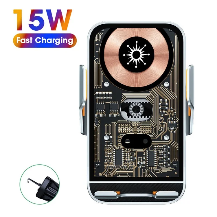 C10 Infrarot-Sensor Transparenter Autolüftung Wireless Charger 15W Schnellladegerät Handyhalterung für Autonavigation - Gold