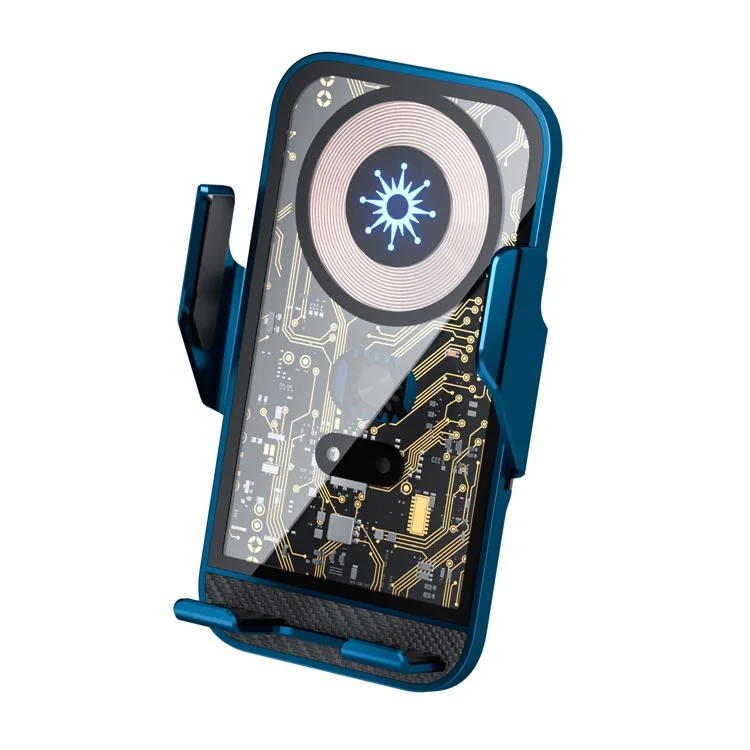 C10 Infrared Sensor Transparent Car Air Vent Wireless Charger 15W Fast Charger Phone Mount Holder for Car Navigation - Blue