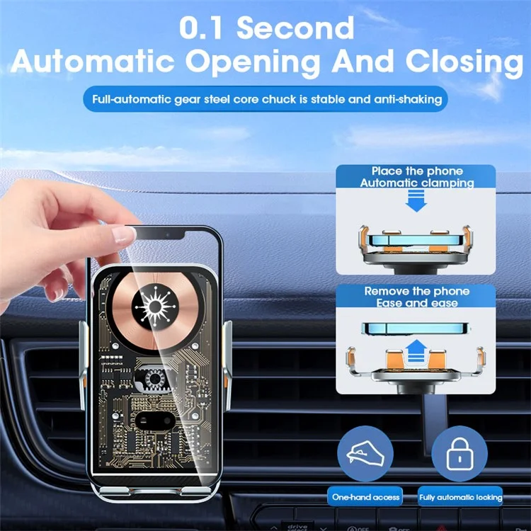 C10 Infrared Sensor Transparent Car Air Vent Wireless Charger 15W Fast Charger Phone Mount Holder for Car Navigation - Blue