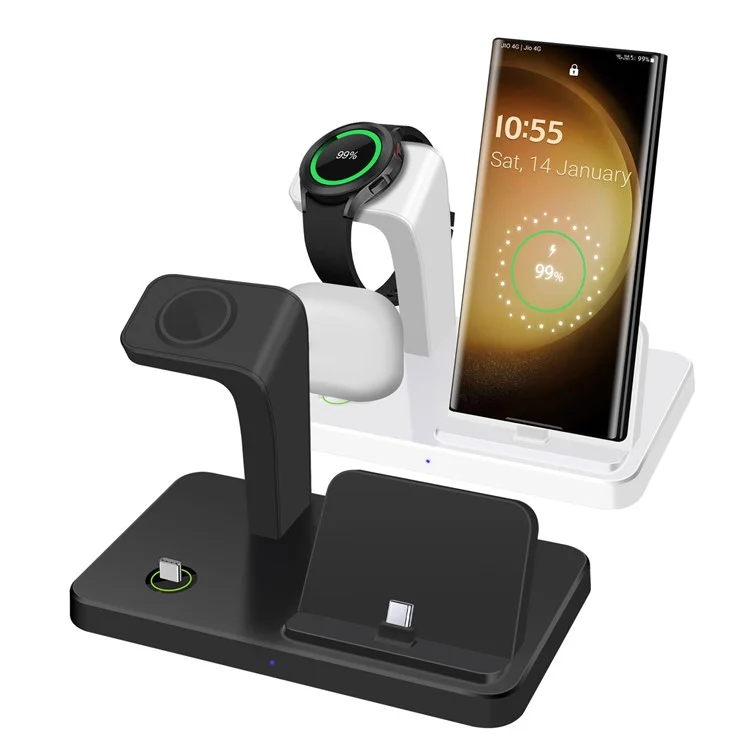 Soporte de carga vertical 3 en 1 para teléfono Samsung, auriculares y reloj - Negro