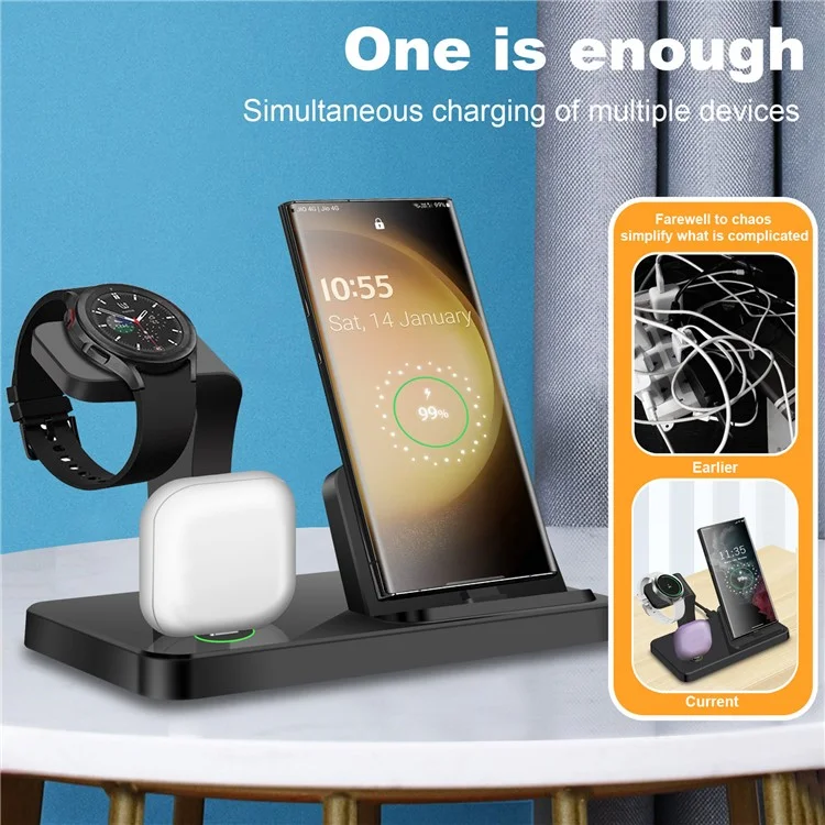 Soporte de carga vertical 3 en 1 para teléfono Samsung, auriculares y reloj - Negro