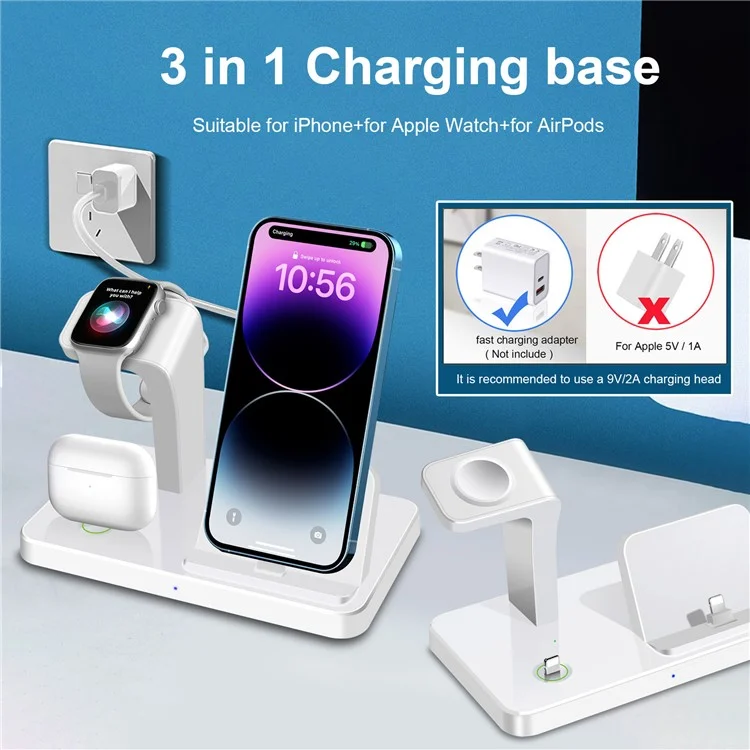 For iPhone 3-in-1 Vertical Charging Stand Watch Wireless Charger Phone Headset ABS Charging Bracket - Black