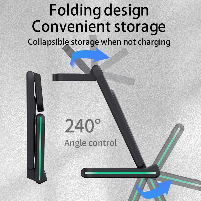 H28 Folding Multifunctional 5-in-1 15W Wireless Charger Phone Earphone Watch Charging Stand with Light Function - White