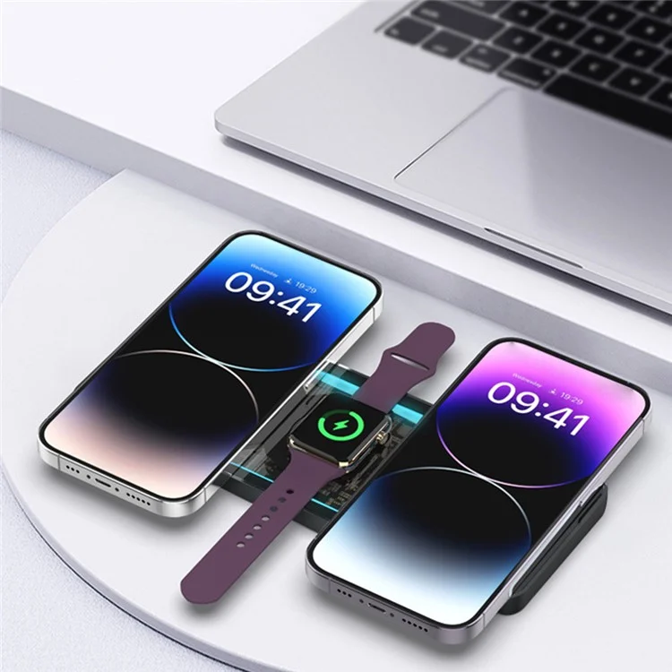 A003 3-in-1 15W Wireless Charger Tragbare Aufladeplatte für iPhone-Serie, iWatch, AirPods Ladestation