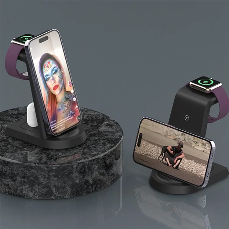 A001-D Stazione di ricarica desktop 3 in 1 con connettore Lightning per iPhone, iWatch, caricatore wireless per AirPods