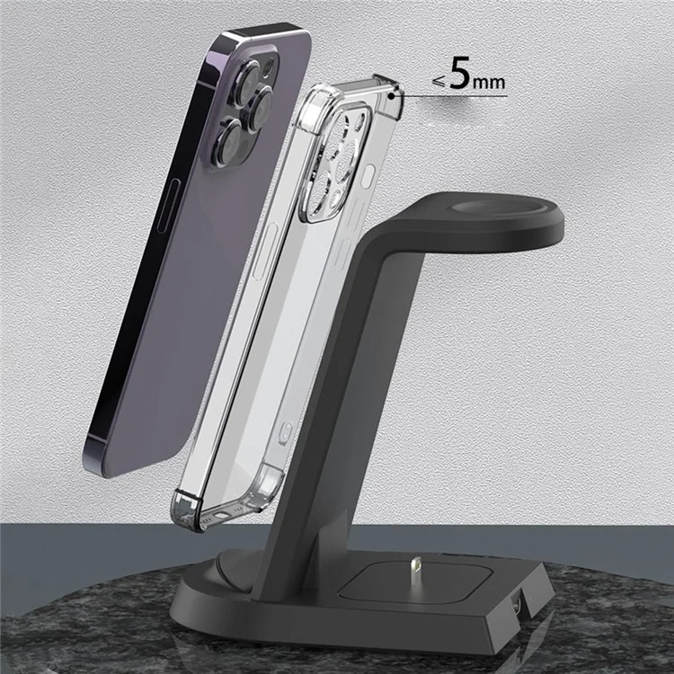 A001-D Stazione di ricarica desktop 3 in 1 con connettore Lightning per iPhone, iWatch, caricatore wireless per AirPods