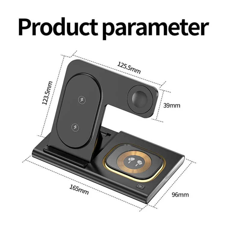 JJT-A80 3-in-1 Desktop Foldable Wireless Charger Phone Watch Earphone Charging Stand with Night Light - White