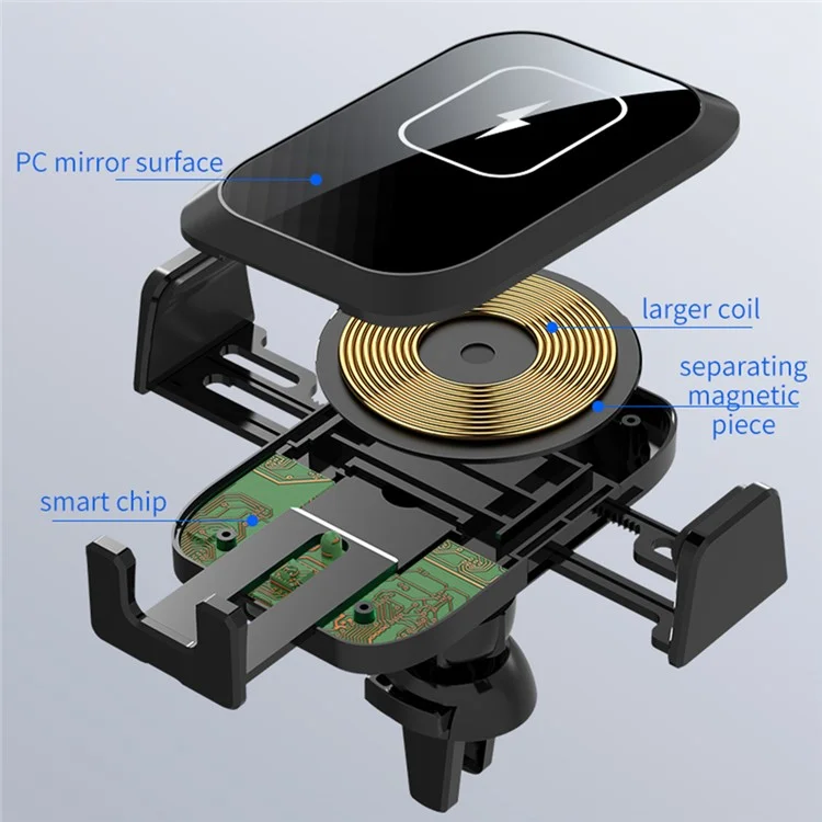 Carregador Sem Fio para Carro X11 15W, Suporte de Celular de Carregamento Rápido com Saída de Ar (sem Capacitor)