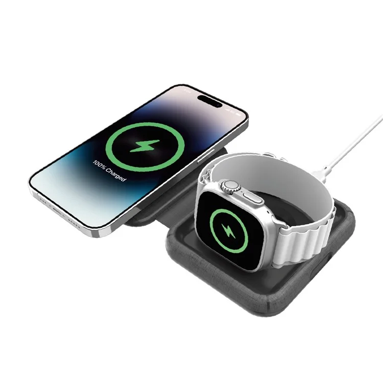 MOMAX Q.Mag Go Chargeur sans fil magnétique pliable 2-en-1 20 W, Chargeur portable pour téléphone pour iWatch (certifié MFM + MFW, gris foncé)