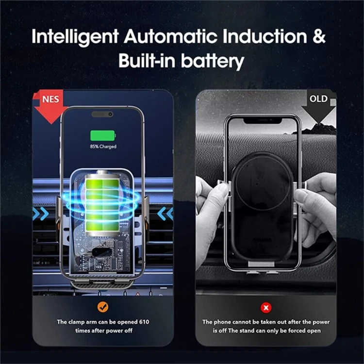 WEKOME WP-U204 15W Car Wireless Charger Intelligent Automatic Induction Air Vent Transparent Phone Holder