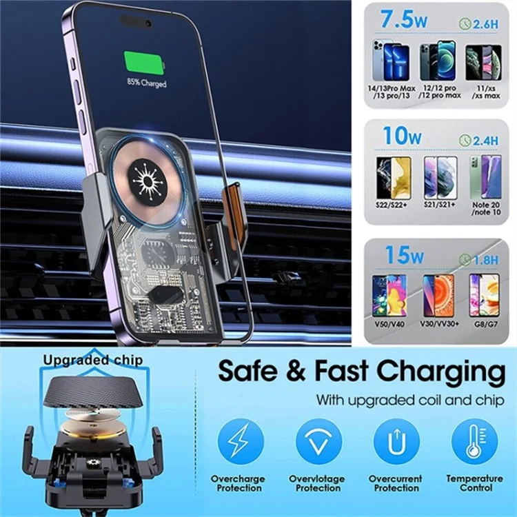 WEKOME WP-U204 15W Car Wireless Charger Intelligent Automatic Induction Air Vent Transparent Phone Holder