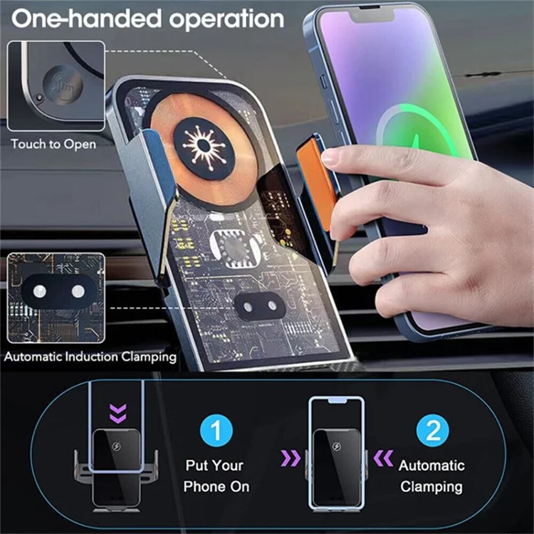 WEKOME WP-U204 15W Car Wireless Charger Intelligent Automatic Induction Air Vent Transparent Phone Holder