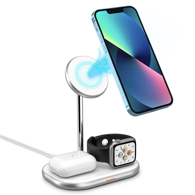 W32 Desktop 3-in-1 Magnetisches Kabelloses Ladegerät für Telefon, Uhr, Headset 15W Schnellladegerät Stand