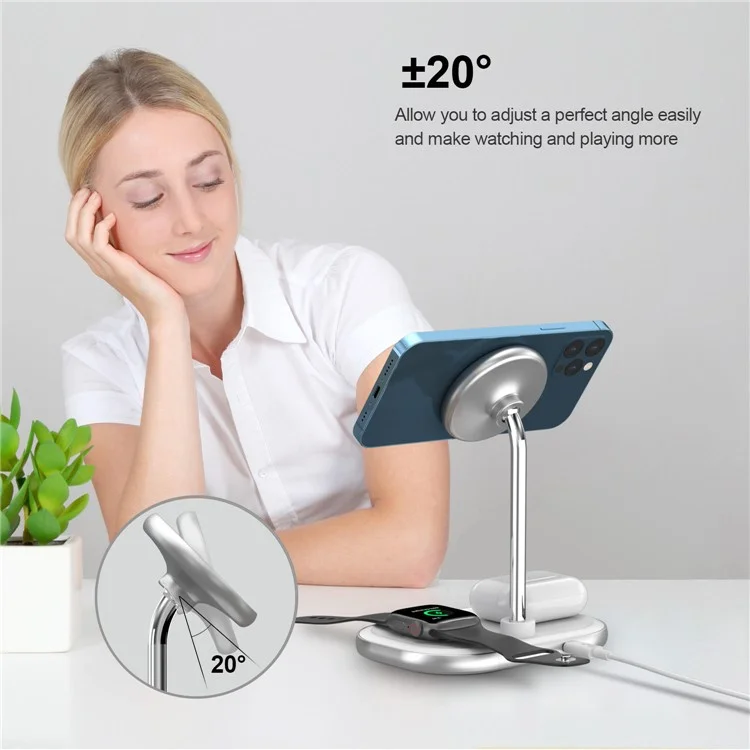 W32 Desktop 3-in-1 Magnetisches Kabelloses Ladegerät für Telefon, Uhr, Headset 15W Schnellladegerät Stand