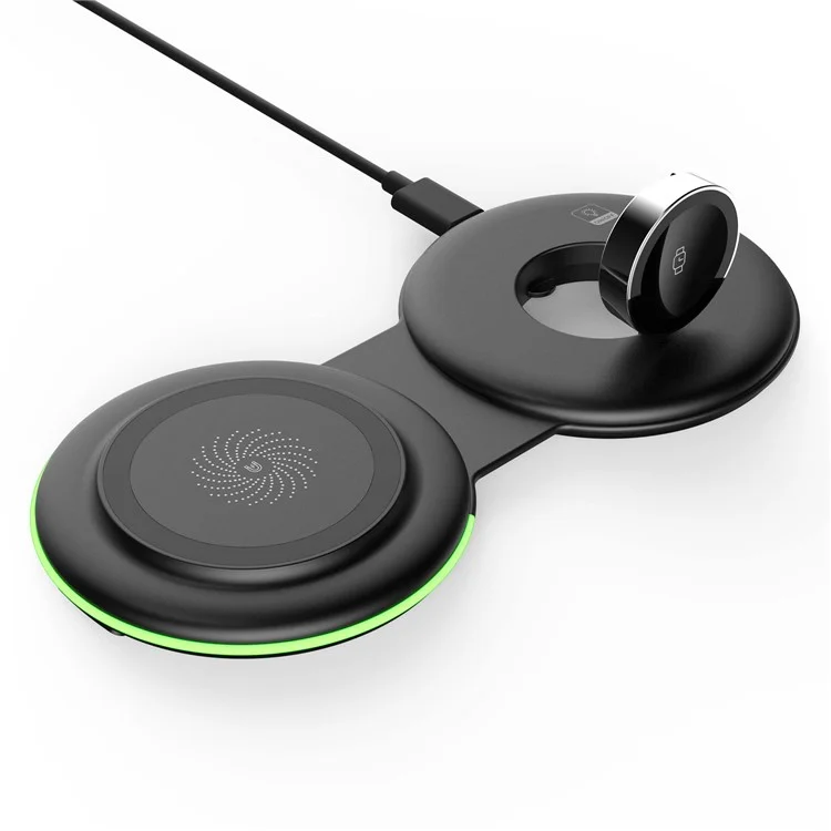 F23 15W 2-in-1 Folding Cell Phone Magnetic Wireless Charger Compact Portable Charging Pad for Earbuds, Watch - Black