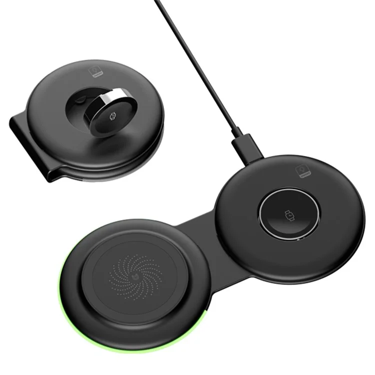 F23 15W 2-in-1 Folding Cell Phone Magnetic Wireless Charger Compact Portable Charging Pad for Earbuds, Watch - Black