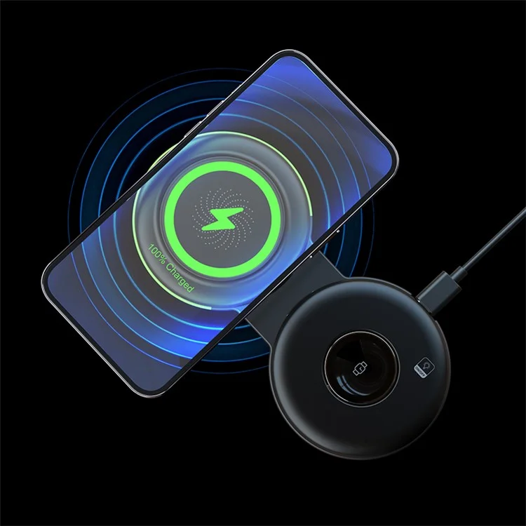 F23 15W 2-in-1 Folding Cell Phone Magnetic Wireless Charger Compact Portable Charging Pad for Earbuds, Watch - Black
