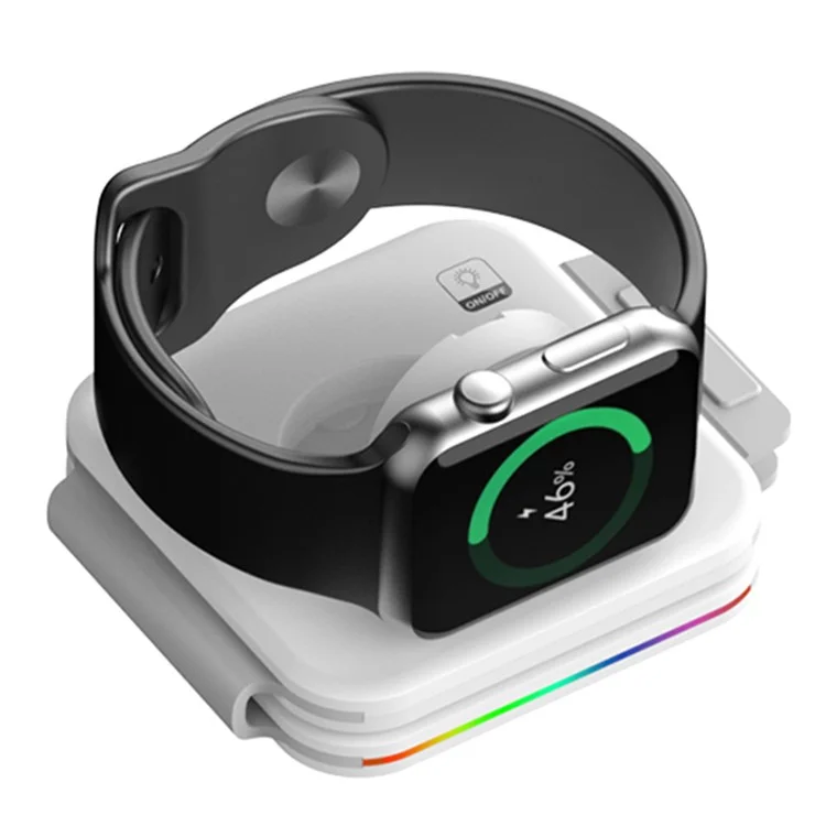 F25 15W 2-in-1 Mobile Phone Magnetic Wireless Charger Folding Portable Slim Charging Station with Colorful Lights - White