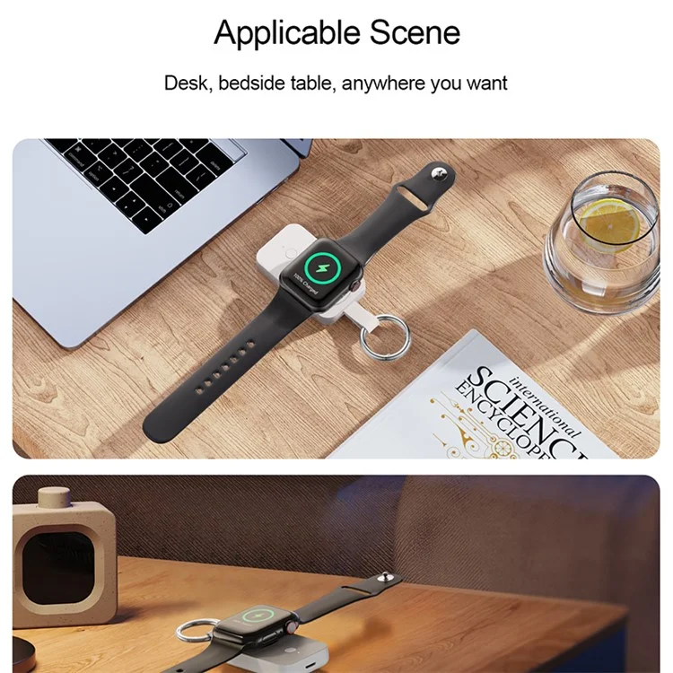 Портативное магнитное зарядное устройство для часов Apple Watch Ultra / Series 8 7 SE 6 5 4 3 2 / Watch Nike, аккумулятор 1000 мАч, брелок - белый