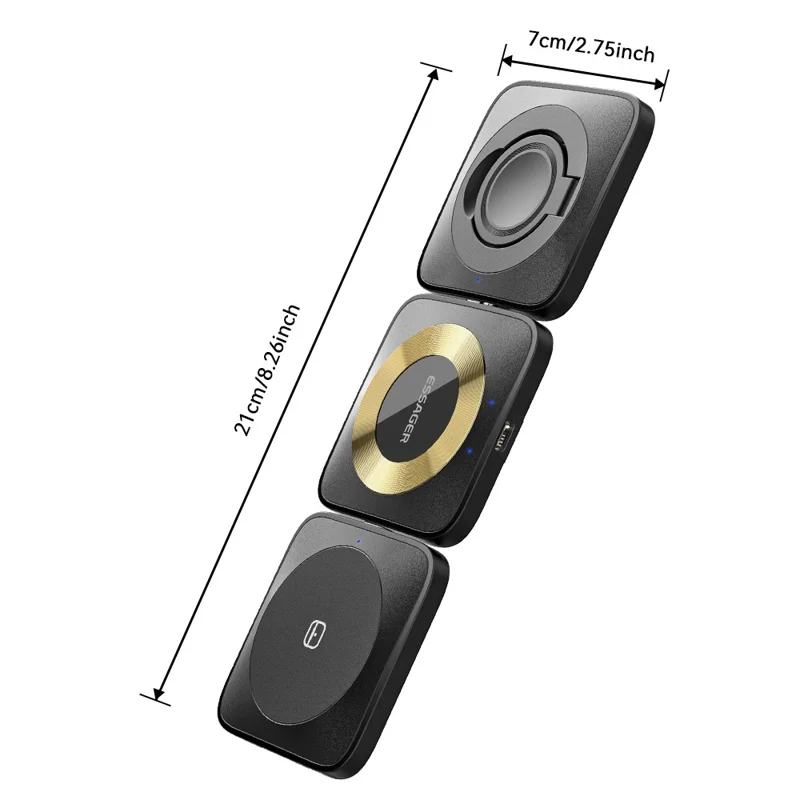 ESSAGER 3-in-1 Combination 15W Magnetic Wireless Charger Folding Portable Cell Phone Charging Base for Headset / Earbuds - White