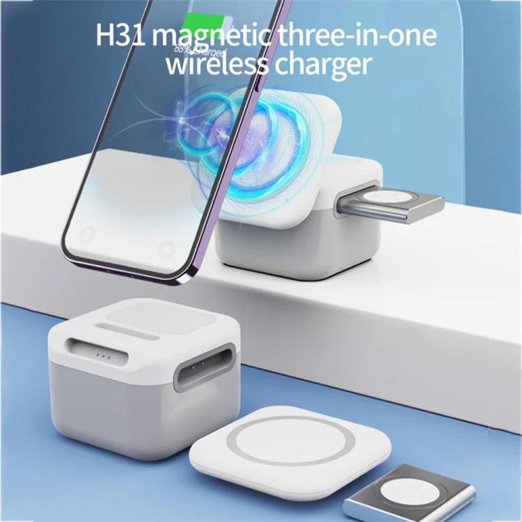 H31 15W 3-em 1 Carregador Sem Fio Magnético Estação de Carregamento de Telefone Celular Multifuncional Para Fone de Ouvido, Relógio Inteligente