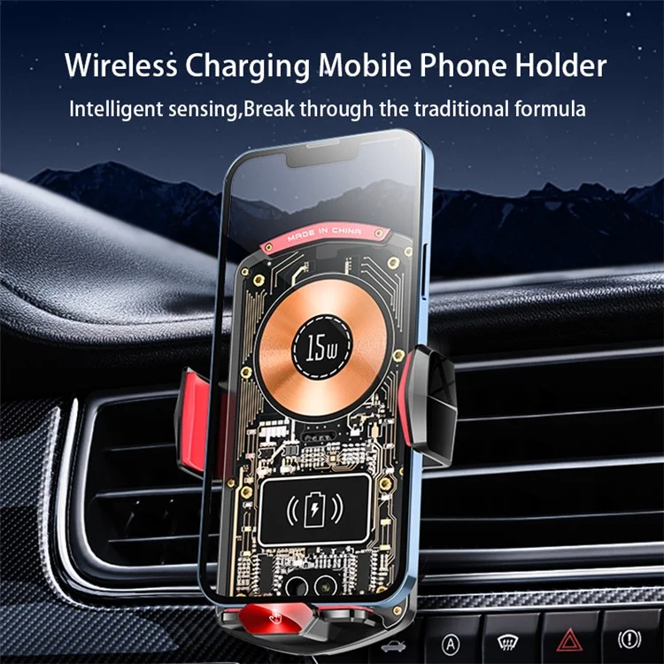 A6 15W Intelligent Magnetic Wireless Charger Phone Mount Automatic Clamping Car Phone Holder with RGB Dazzling Lights - Black