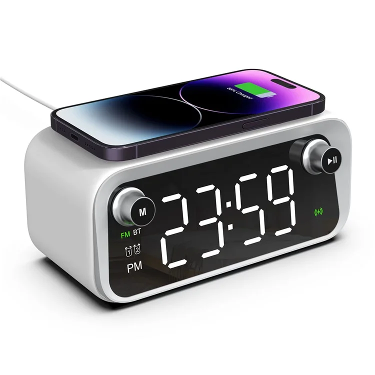 W218 Wireless Charger Phone Charger Alarm Clock with Night Light Bluetooth-compatible Speaker FM Radio