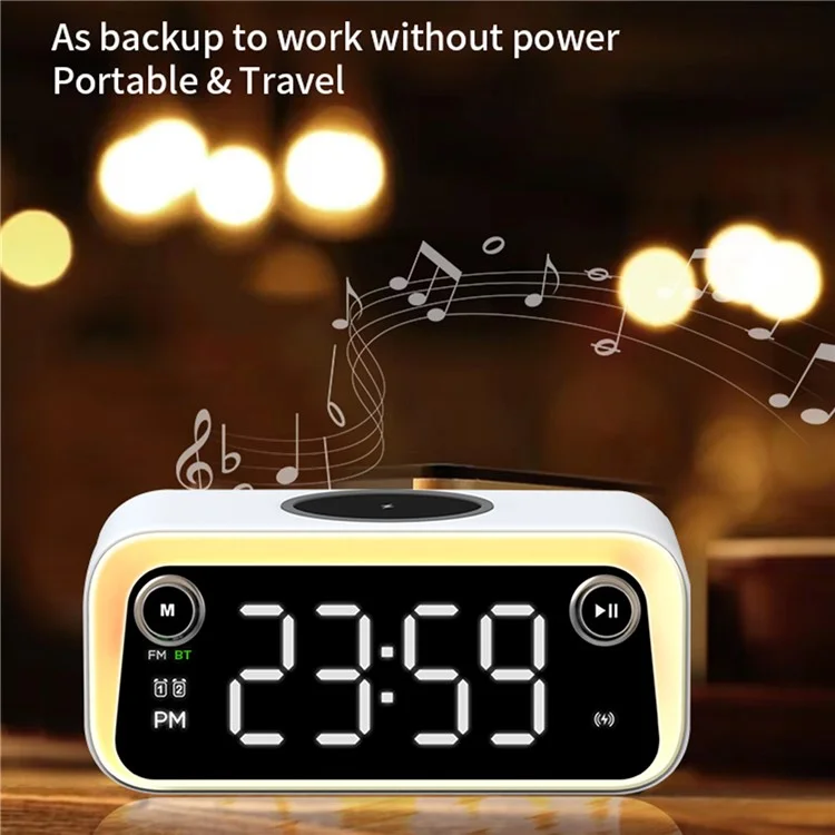 W218 Wireless Charger Phone Charger Alarm Clock with Night Light Bluetooth-compatible Speaker FM Radio