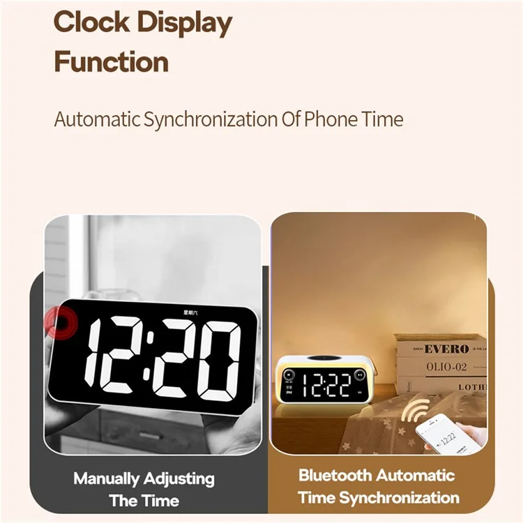 W218 Wireless Charger Phone Charger Alarm Clock with Night Light Bluetooth-compatible Speaker FM Radio