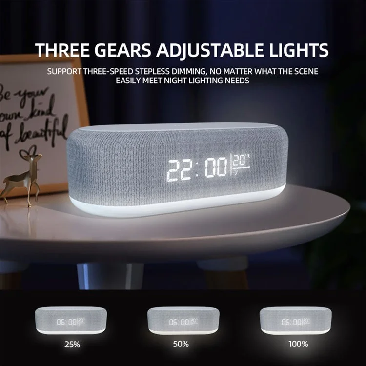 W852 Alarm Clocks 15W Wireless Charger 3 Modes Stepless Dimmable Night Lights with Temperature Display