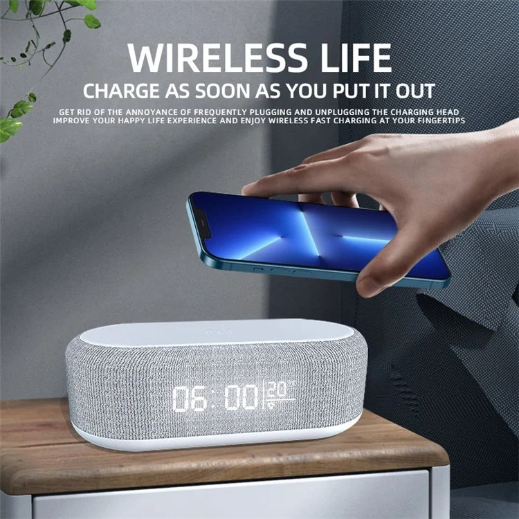 W852 Alarm Clocks 15W Wireless Charger 3 Modes Stepless Dimmable Night Lights with Temperature Display