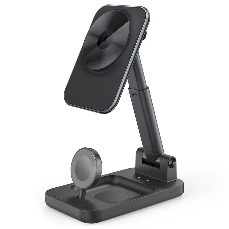 V16 3-in-1 Magnetic Wireless Charger Aluminum Alloy Phone Watch Earphone Desktop Charging Stand - Black