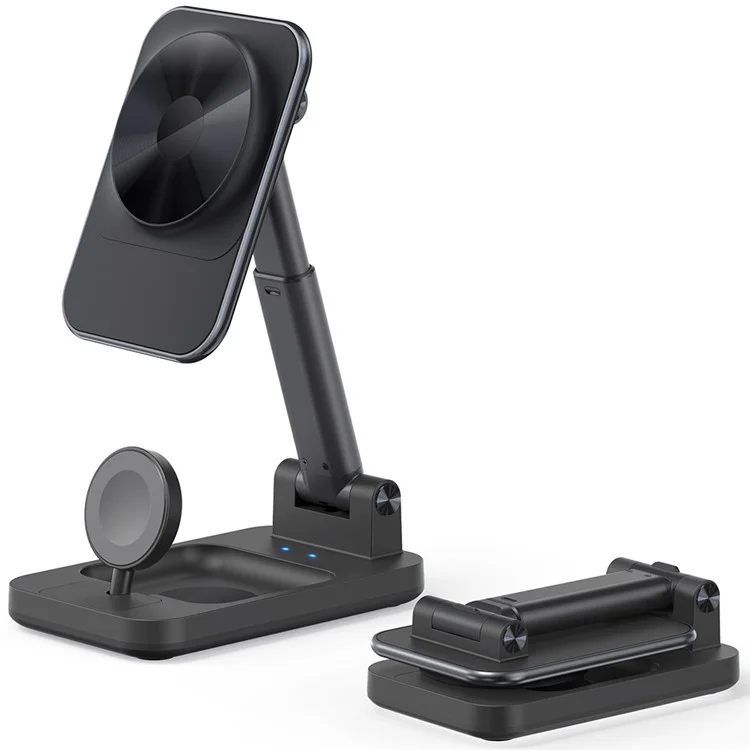 V16 3-in-1 Magnetic Wireless Charger Aluminum Alloy Phone Watch Earphone Desktop Charging Stand - Black