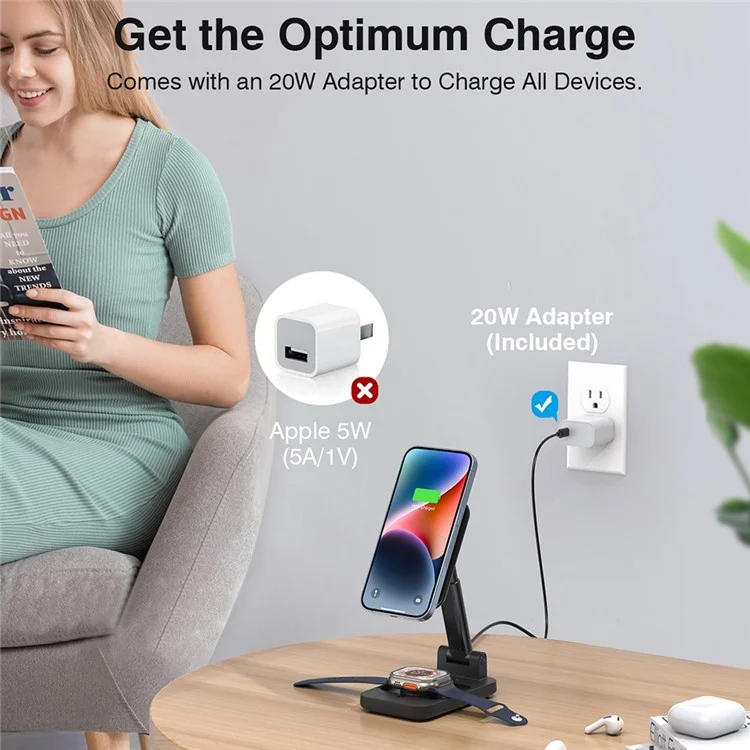 V16 3-in-1 Magnetic Wireless Charger Aluminum Alloy Phone Watch Earphone Desktop Charging Stand - Black