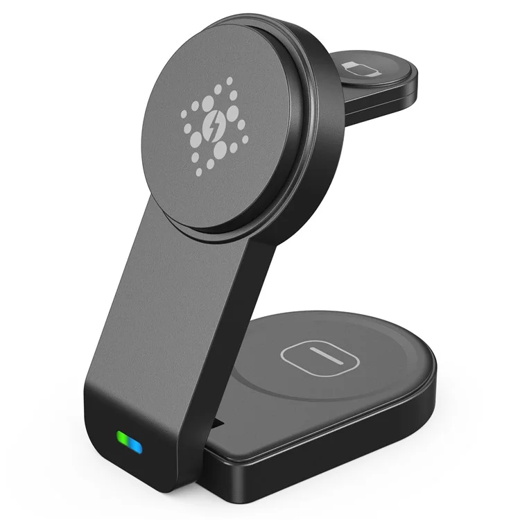 B-23 Para iPhone 12-15 Serie Cargador Inalámbrico Magnético Auricular Reloj Plegable Estación de Carga Inalámbrica 3 en 1 - Negro