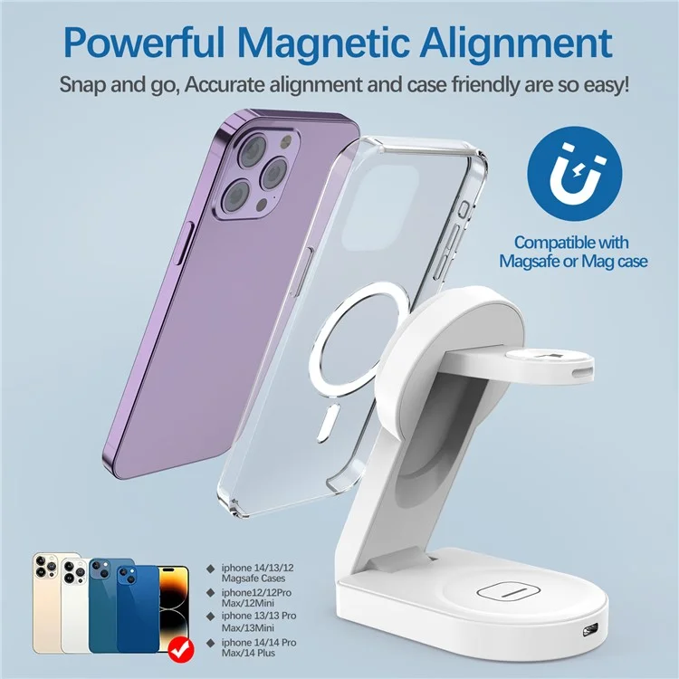 B-23 Para iPhone 12-15 Serie Cargador Inalámbrico Magnético Auricular Reloj Plegable Estación de Carga Inalámbrica 3 en 1 - Negro