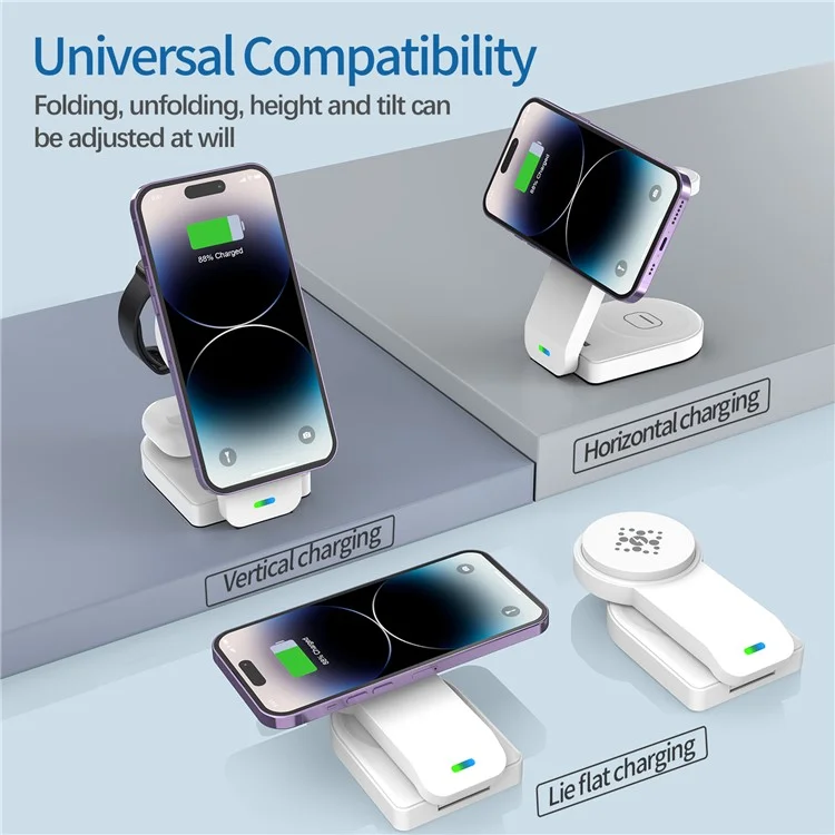 B-23 Para iPhone 12-15 Serie Cargador Inalámbrico Magnético Auricular Reloj Plegable Estación de Carga Inalámbrica 3 en 1 - Negro