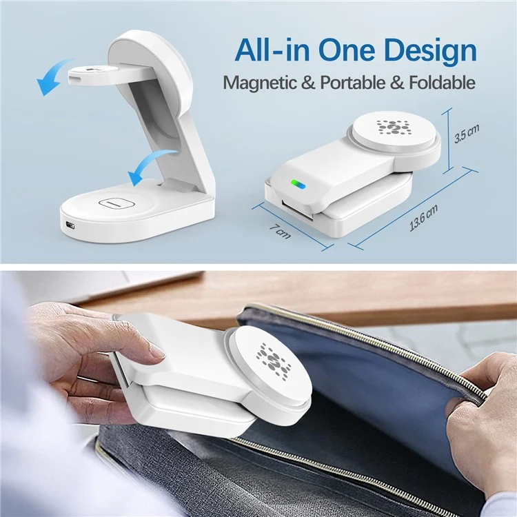 B-23 Para iPhone 12-15 Serie Cargador Inalámbrico Magnético Auricular Reloj Plegable Estación de Carga Inalámbrica 3 en 1 - Negro