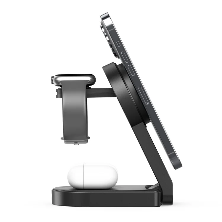 B-23 Para iPhone 12-15 Serie Cargador Inalámbrico Magnético Auricular Reloj Plegable Estación de Carga Inalámbrica 3 en 1 - Negro