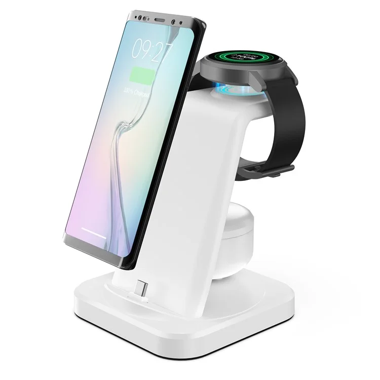 W-07 4-in-1 Kabellose Ladestation für Samsung Galaxy S10 / S9 / Galaxy Watch Active / Active2 / Watch3 / 4 / 5 Serie - Weiß