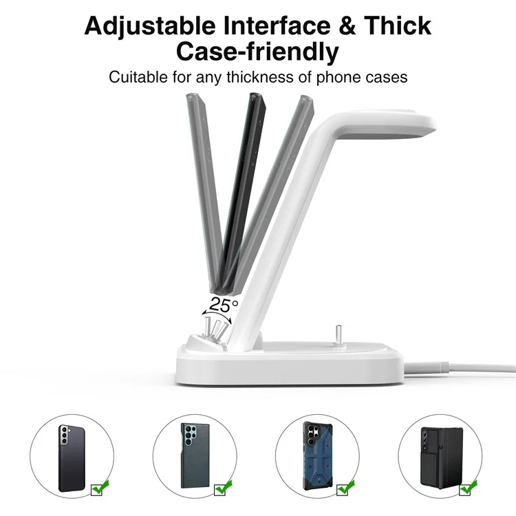 W-07 4-in-1 Kabellose Ladestation für Samsung Galaxy S10 / S9 / Galaxy Watch Active / Active2 / Watch3 / 4 / 5 Serie - Weiß