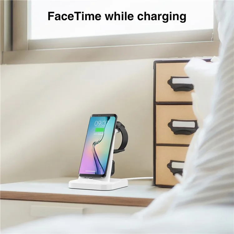 W-07 4-in-1 Kabellose Ladestation für Samsung Galaxy S10 / S9 / Galaxy Watch Active / Active2 / Watch3 / 4 / 5 Serie - Weiß