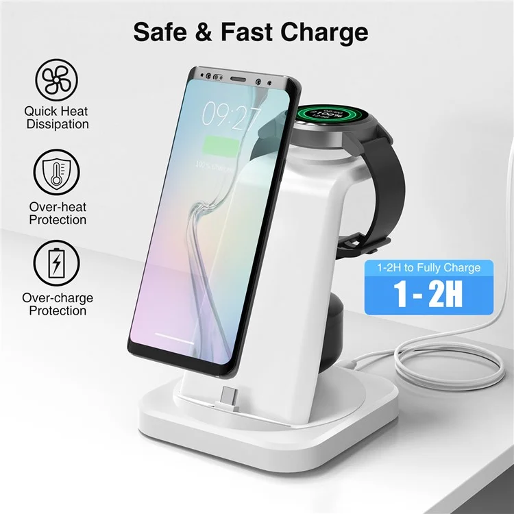 W-07 4-in-1 Kabellose Ladestation für Samsung Galaxy S10 / S9 / Galaxy Watch Active / Active2 / Watch3 / 4 / 5 Serie - Weiß